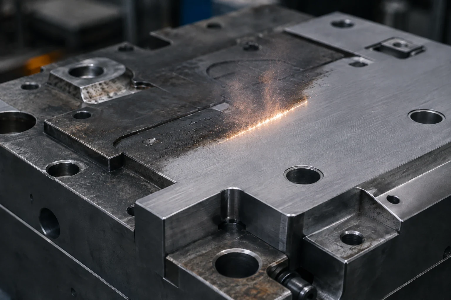 Décapage laser localisé d’une pièce métallique avec contraste entre zone traitée et surface oxydée